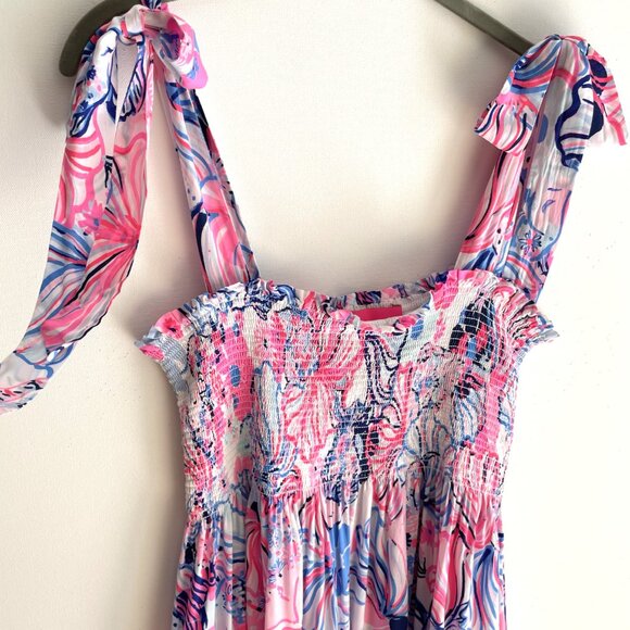*Lilly Pulitzer Rivera Smocked Midi Dress in Make a Splash Prosecco Pink Size S - Picture 4 of 13